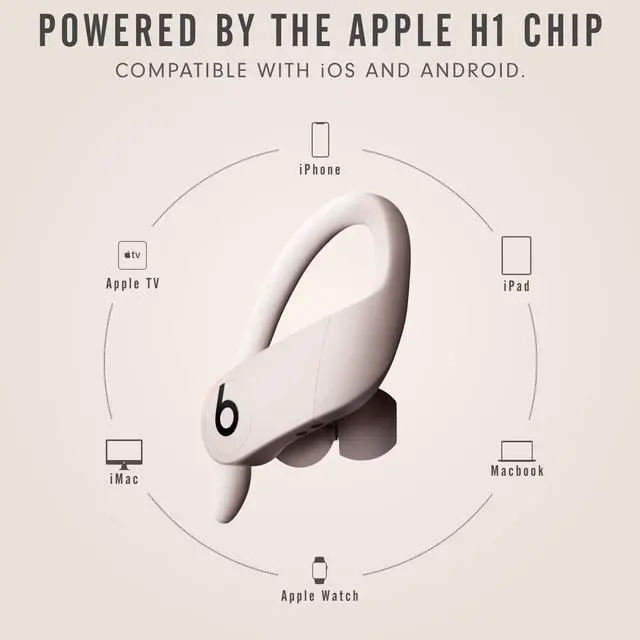 Alt view image 5 of 6 - Power Pro Wireless Earbuds - Apple H1 Headphone Chip, Class 1 Bluetooth Headphones, 9 Hours of Listening Time, Sweat Resistant, Built-in Microphone - Ivory