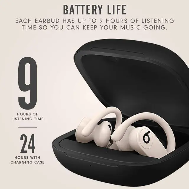 Alt view image 6 of 6 - Power Pro Wireless Earbuds - Apple H1 Headphone Chip, Class 1 Bluetooth Headphones, 9 Hours of Listening Time, Sweat Resistant, Built-in Microphone - Ivory
