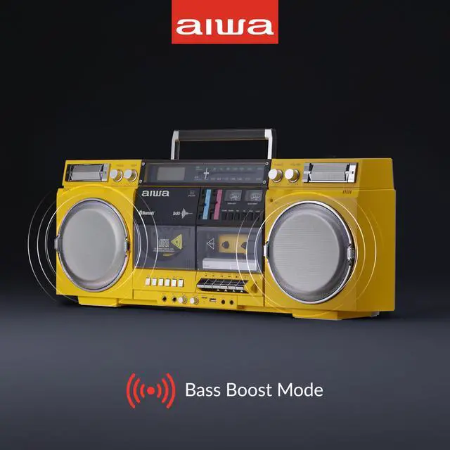 Alt view image 3 of 6 - Retro Boombox CD Player with Cassette Recording, Bluetooth 5.0, FM/AM Radio, USB/SD/AUX Inputs, VU Meters, LCD Display, Dual 40W Speakers - Yellow