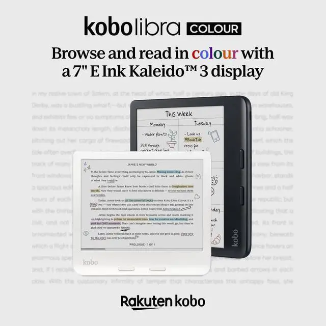 Alt view image 2 of 6 - Libra Colour | eReader | 7 Glare-Free Colour E Ink Kaleido 3 Display | Dark Mode Option | Audiobooks | Waterproof | Black