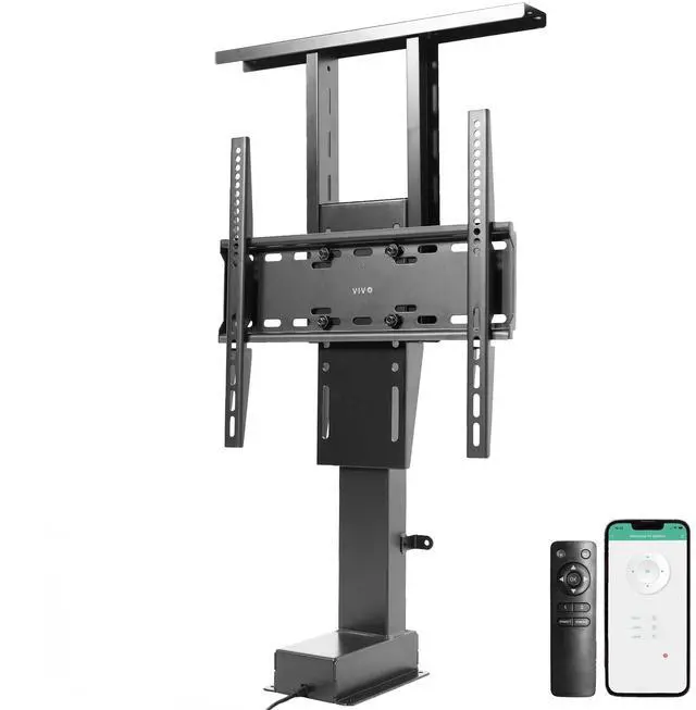 Main image of Motorized Large TV Stand for 32 to 55 inch Screens, MOUNT-E-UP55P | Black, Vertical Lift Television Stand with Remote Control and Tuya Smart App Compatibility, Compact TV Mount Bracket