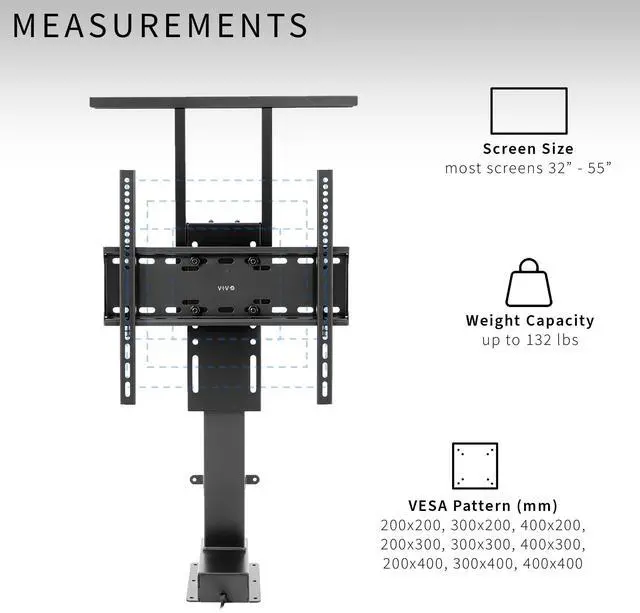 Alt view image 3 of 6 - Motorized Large TV Stand for 32 to 55 inch Screens, MOUNT-E-UP55P | Black, Vertical Lift Television Stand with Remote Control and Tuya Smart App Compatibility, Compact TV Mount Bracket