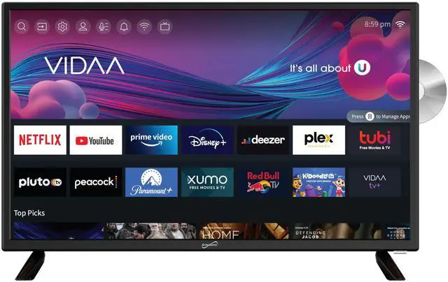 Main image of SC-2426SDVD 24-inch LED Smart HDTV w/DVD Player, ATSC & NTSC System, 3X HDMI, 1080p, WiFi, USB, Multi Language OSD, AC/DC Compatible for Home, Kitchen, or RV Camper, DC Car Cord Included