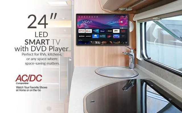 Alt view image 2 of 6 - SC-2426SDVD 24-inch LED Smart HDTV w/DVD Player, ATSC & NTSC System, 3X HDMI, 1080p, WiFi, USB, Multi Language OSD, AC/DC Compatible for Home, Kitchen, or RV Camper, DC Car Cord Included