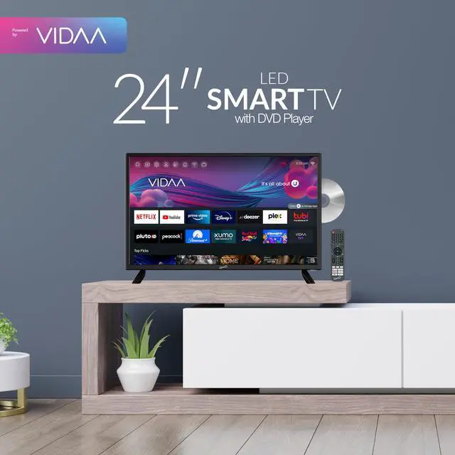 Alt view image 4 of 6 - SC-2426SDVD 24-inch LED Smart HDTV w/DVD Player, ATSC & NTSC System, 3X HDMI, 1080p, WiFi, USB, Multi Language OSD, AC/DC Compatible for Home, Kitchen, or RV Camper, DC Car Cord Included