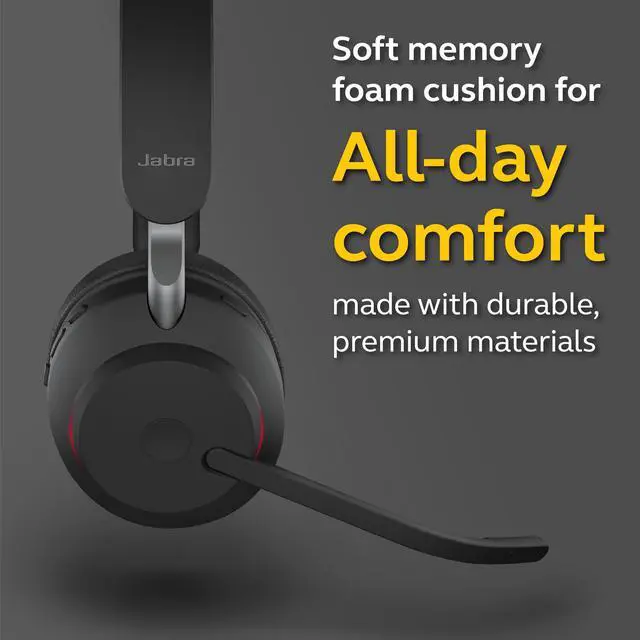 Alt view image 5 of 6 - Evolve2 65 MS Wireless Headset with Link380c, Mono, Black Wireless Bluetooth Headset for Calls and Music, 37 Hours of Battery Life, Passive Noise Cancelling Headphones
