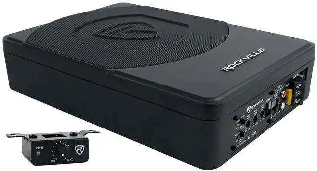 Main image of SS10P 800W Slim Under-Seat Active Car/Truck Subwoofer, Built-in Amp, Wired Remote Bass Knob, Cast Aluminum, for Car Audio Upgrades | 800W Peak, 200W RMS, Active Sub, High & Low Level Inputs, Auto Turn