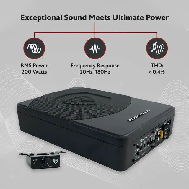 Alt view image 2 of 6 - SS10P 800W Slim Under-Seat Active Car/Truck Subwoofer, Built-in Amp, Wired Remote Bass Knob, Cast Aluminum, for Car Audio Upgrades | 800W Peak, 200W RMS, Active Sub, High & Low Level Inputs, Auto Turn