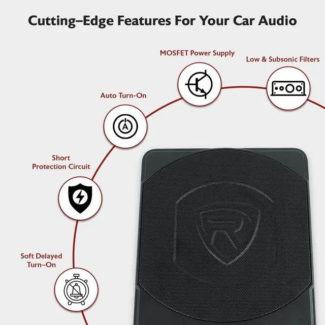 Alt view image 4 of 6 - SS10P 800W Slim Under-Seat Active Car/Truck Subwoofer, Built-in Amp, Wired Remote Bass Knob, Cast Aluminum, for Car Audio Upgrades | 800W Peak, 200W RMS, Active Sub, High & Low Level Inputs, Auto Turn