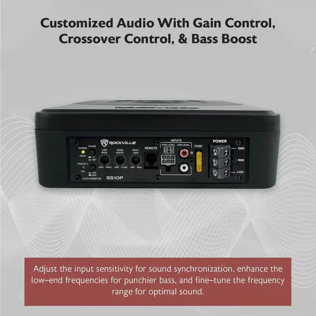Alt view image 6 of 6 - SS10P 800W Slim Under-Seat Active Car/Truck Subwoofer, Built-in Amp, Wired Remote Bass Knob, Cast Aluminum, for Car Audio Upgrades | 800W Peak, 200W RMS, Active Sub, High & Low Level Inputs, Auto Turn