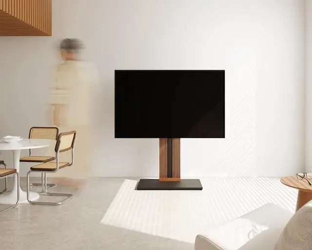 Alt view image 2 of 6 - Wood TV Stand Swivel Mount with Hidden Back Storage for 55-88 inch TV Screens, Scandinavian Style Tall Floor TV Stand for Home Decor with Reinforced Base, Zen Series,Walnut