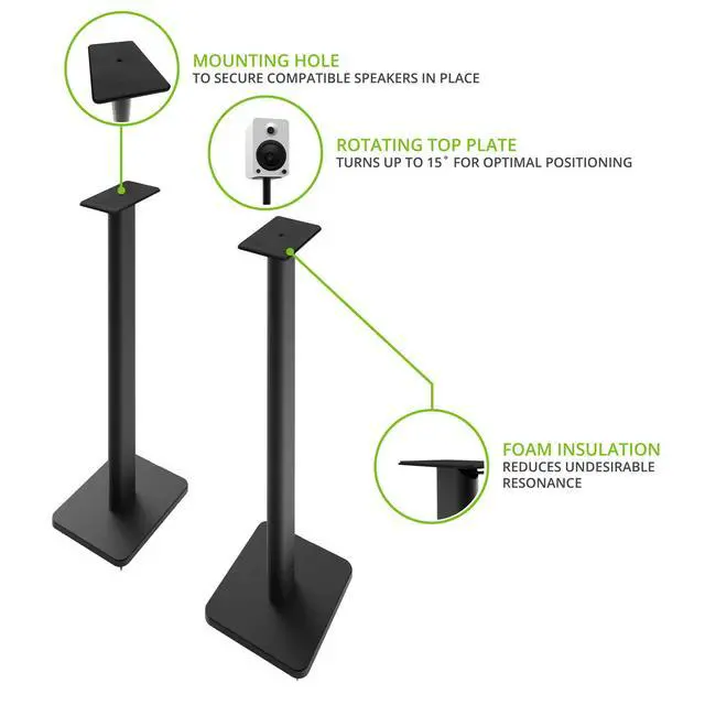 Alt view image 2 of 6 - SP26PL Black Metal Speaker Stand (26 inches) - Universal Fit, Hidden Cables, Rotating Top Plate, Carpet & Hardwood Feet, ¼-20 Mounting, Pair
