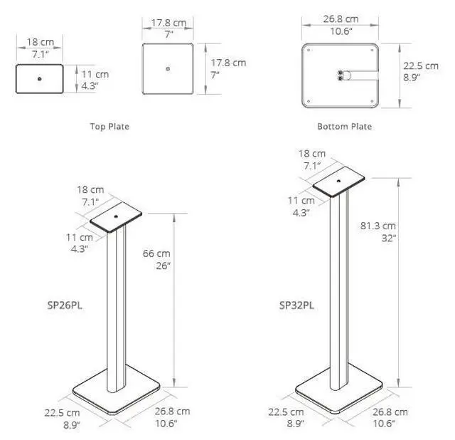 Alt view image 4 of 6 - SP26PL Black Metal Speaker Stand (26 inches) - Universal Fit, Hidden Cables, Rotating Top Plate, Carpet & Hardwood Feet, ¼-20 Mounting, Pair