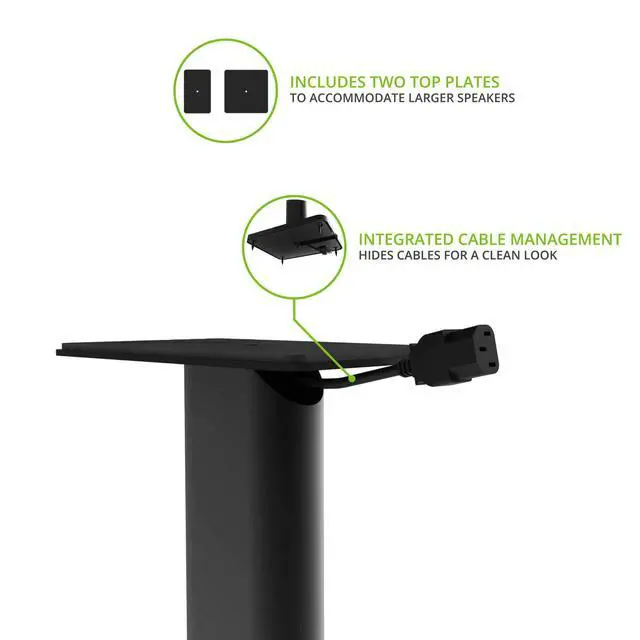 Alt view image 5 of 6 - SP26PL Black Metal Speaker Stand (26 inches) - Universal Fit, Hidden Cables, Rotating Top Plate, Carpet & Hardwood Feet, ¼-20 Mounting, Pair