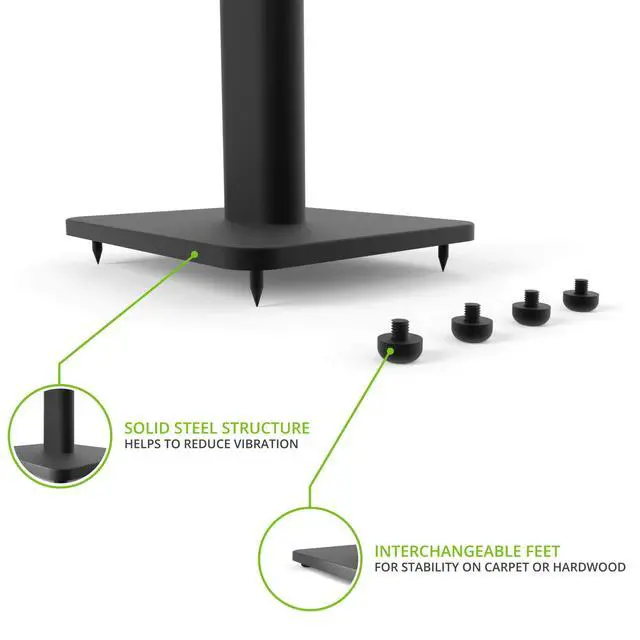 Alt view image 6 of 6 - SP26PL Black Metal Speaker Stand (26 inches) - Universal Fit, Hidden Cables, Rotating Top Plate, Carpet & Hardwood Feet, ¼-20 Mounting, Pair