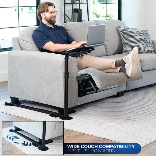 Alt view image 2 of 6 - 20 inch Over Couch Swivel Table, Laptop Desk for Remote Work, Portable Recliner Workstation with Height Adjustable Swing Arm, Black, DESK-ST02C