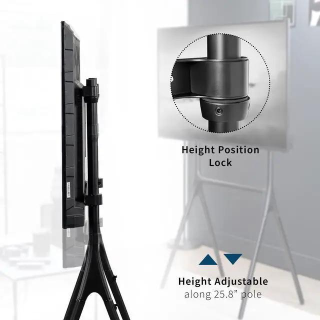 Alt view image 4 of 6 - Black Easel TV Stand for 49 to 70 inch Screens, STAND-TV70AB | Articulating Artistic Studio Display Stand, Adjustable TV Mount with Swivel, 4 Leg Base, Max VESA 600x400, Holds 88 lbs