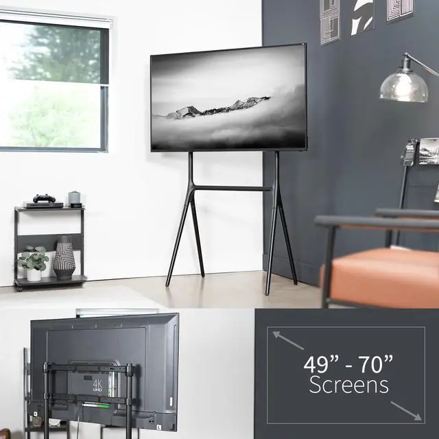 Alt view image 5 of 6 - Black Easel TV Stand for 49 to 70 inch Screens, STAND-TV70AB | Articulating Artistic Studio Display Stand, Adjustable TV Mount with Swivel, 4 Leg Base, Max VESA 600x400, Holds 88 lbs