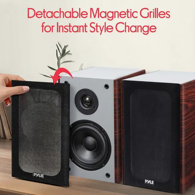 Alt view image 4 of 6 - 6.5" Home Audio Speakers, 2-Way Passive Bookshelf, 240W Max Power, 1" Silk Dome Tweeter, Composite Woofer, Gold Plated 5 Way Binding Post, Rubber Surrounds, Beautiful Wood Grain Finish - Pair