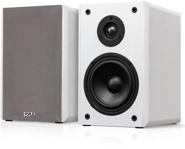 Main image of 6.5 Bookshelf Speakers, Pair of Wired Bookshelf Speakers with Wall Mount Brackets, 2-Way HiFi Home Theater with Paper Cone, Soft Dome Tweeter, Compact Design, 11.5 x 7.5 x 9.5, White