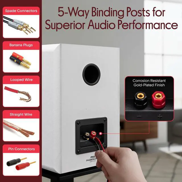 Alt view image 3 of 6 - 6.5 Bookshelf Speakers, Pair of Wired Bookshelf Speakers with Wall Mount Brackets, 2-Way HiFi Home Theater with Paper Cone, Soft Dome Tweeter, Compact Design, 11.5 x 7.5 x 9.5, White