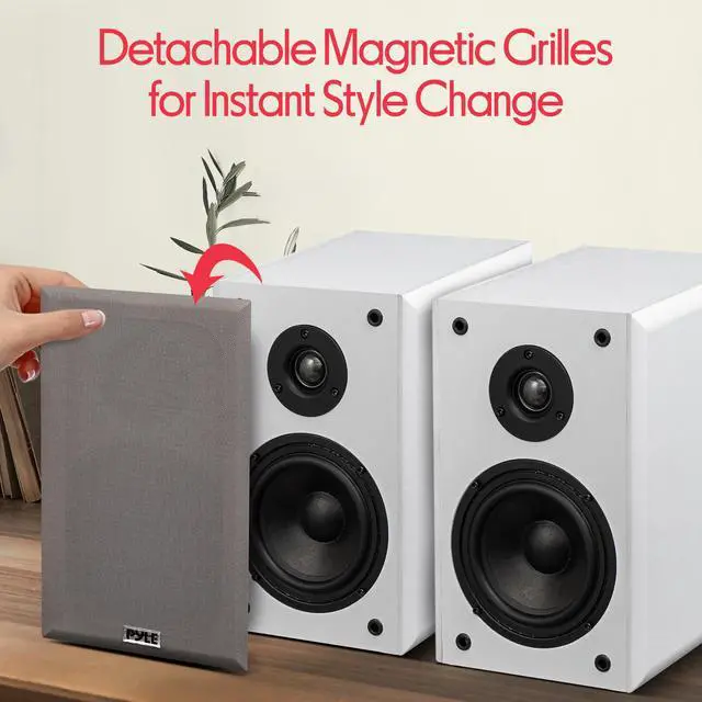 Alt view image 5 of 6 - 6.5 Bookshelf Speakers, Pair of Wired Bookshelf Speakers with Wall Mount Brackets, 2-Way HiFi Home Theater with Paper Cone, Soft Dome Tweeter, Compact Design, 11.5 x 7.5 x 9.5, White