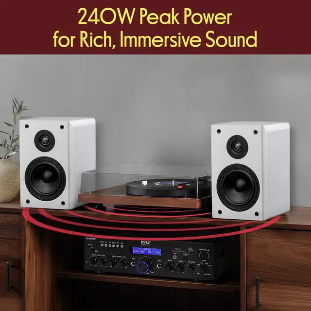 Alt view image 6 of 6 - 6.5 Bookshelf Speakers, Pair of Wired Bookshelf Speakers with Wall Mount Brackets, 2-Way HiFi Home Theater with Paper Cone, Soft Dome Tweeter, Compact Design, 11.5 x 7.5 x 9.5, White