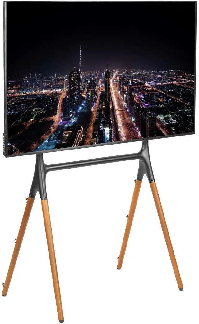 Main image of Dark Wood Easel TV Stand for 49 to 70 inch Screens, STAND-TV70A | Articulating Artistic Studio Display Stand, Adjustable TV Mount with Swivel, 4 Leg Base, Max VESA 600x400, Holds 88 lbs