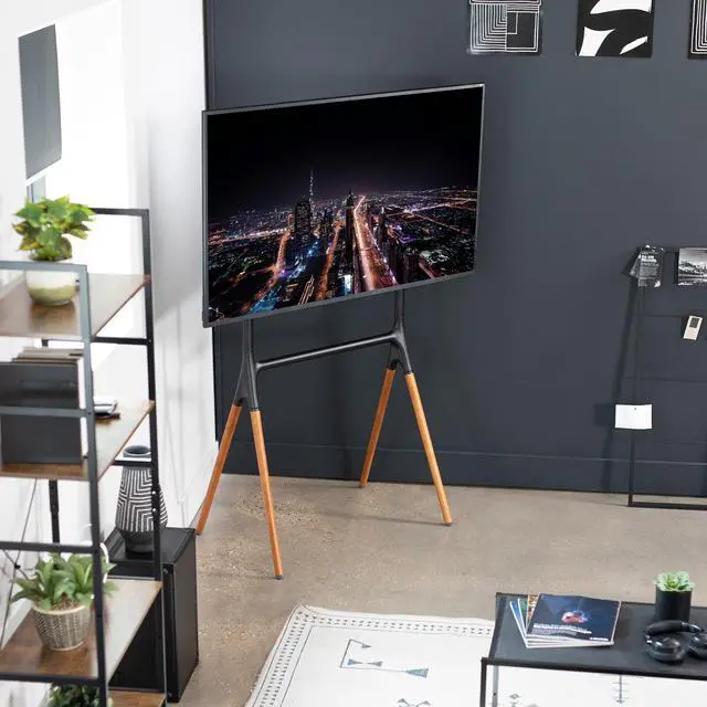 Alt view image 2 of 6 - Dark Wood Easel TV Stand for 49 to 70 inch Screens, STAND-TV70A | Articulating Artistic Studio Display Stand, Adjustable TV Mount with Swivel, 4 Leg Base, Max VESA 600x400, Holds 88 lbs