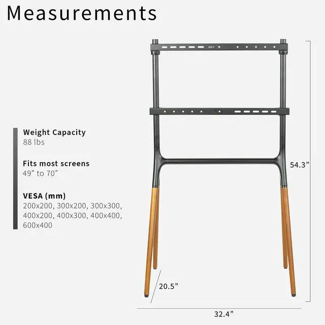 Alt view image 3 of 6 - Dark Wood Easel TV Stand for 49 to 70 inch Screens, STAND-TV70A | Articulating Artistic Studio Display Stand, Adjustable TV Mount with Swivel, 4 Leg Base, Max VESA 600x400, Holds 88 lbs
