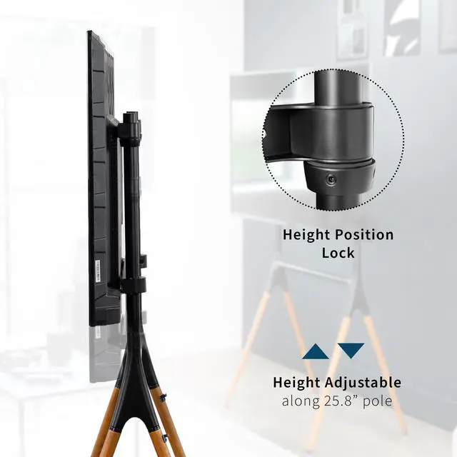 Alt view image 4 of 6 - Dark Wood Easel TV Stand for 49 to 70 inch Screens, STAND-TV70A | Articulating Artistic Studio Display Stand, Adjustable TV Mount with Swivel, 4 Leg Base, Max VESA 600x400, Holds 88 lbs