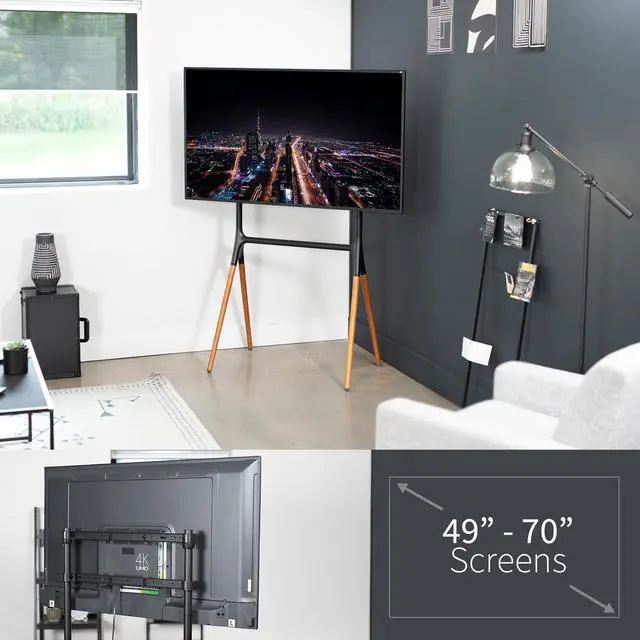 Alt view image 5 of 6 - Dark Wood Easel TV Stand for 49 to 70 inch Screens, STAND-TV70A | Articulating Artistic Studio Display Stand, Adjustable TV Mount with Swivel, 4 Leg Base, Max VESA 600x400, Holds 88 lbs