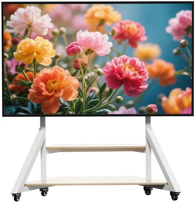 Main image of White TV Floor Stand with Wheels for 65 to 100 inchup to 220lbs | for Large LCD/LED Flat Screen Adjustable Heights TV Mount Stands VESA 800x600mm, Rolling TV Stand for Bedroom Office