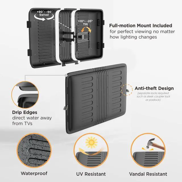 Alt view image 2 of 6 - E-Series 36-43 Inch Outdoor TV Enclosure, Weatherproof Cover | Weatherproof Protective | All -Season | Outdoor | Impact Resistant | TV Cabinet | Extended TV Life