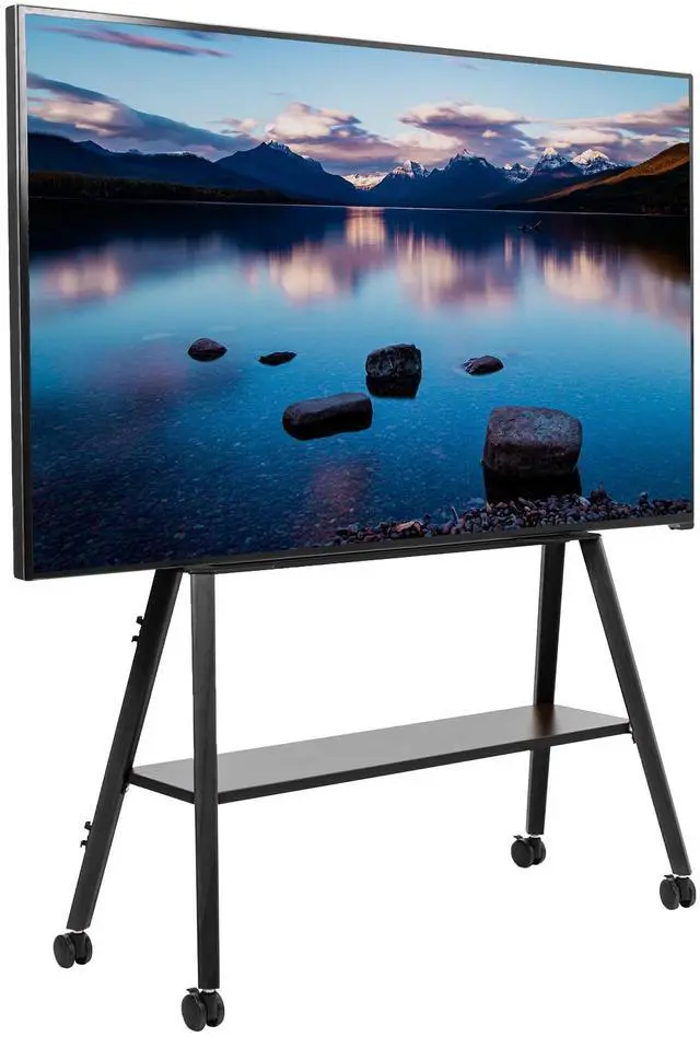 Main image of Rolling Artistic Easel 43 to 75 inch LED LCD Screen Mobile Studio TV Display Stand, Wood Accessory Shelf, Adjustable TV Mount with 4 Legs, Black, STAND-TV75RB