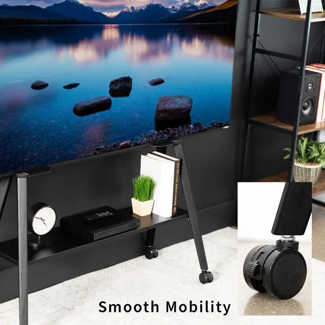 Alt view image 3 of 6 - Rolling Artistic Easel 43 to 75 inch LED LCD Screen Mobile Studio TV Display Stand, Wood Accessory Shelf, Adjustable TV Mount with 4 Legs, Black, STAND-TV75RB