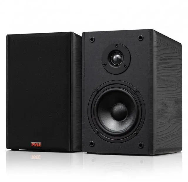 Main image of 6.5 Wired Bookshelf Speakers Pair 2-Way HiFi Home Theater Stereo Speakers with Soft Dome Tweeter, Paper Cone Woofer & Wall Mount Brackets Compact Speaker System, Black