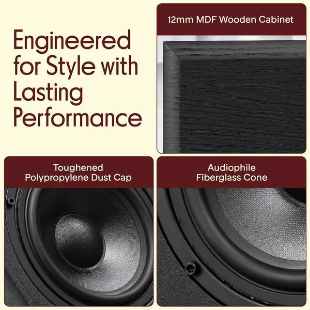 Alt view image 4 of 6 - 6.5 Wired Bookshelf Speakers Pair 2-Way HiFi Home Theater Stereo Speakers with Soft Dome Tweeter, Paper Cone Woofer & Wall Mount Brackets Compact Speaker System, Black