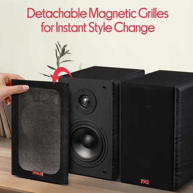 Alt view image 5 of 6 - 6.5 Wired Bookshelf Speakers Pair 2-Way HiFi Home Theater Stereo Speakers with Soft Dome Tweeter, Paper Cone Woofer & Wall Mount Brackets Compact Speaker System, Black