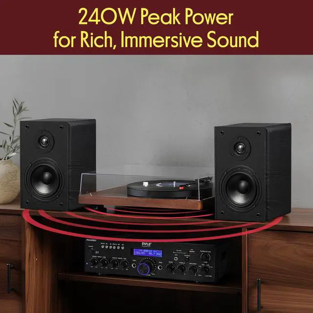 Alt view image 6 of 6 - 6.5 Wired Bookshelf Speakers Pair 2-Way HiFi Home Theater Stereo Speakers with Soft Dome Tweeter, Paper Cone Woofer & Wall Mount Brackets Compact Speaker System, Black