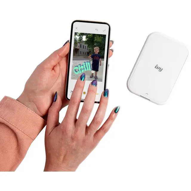 Alt view image 5 of 6 - Ivy 2 Mini Photo Printer Pure White Travel Sheets (5452C018) Bundle | For iOS & Android, ZINK 2x3 Sticky-Back Photo Prints, Compact Travel Size | Bluetooth | 20 Sheets + More