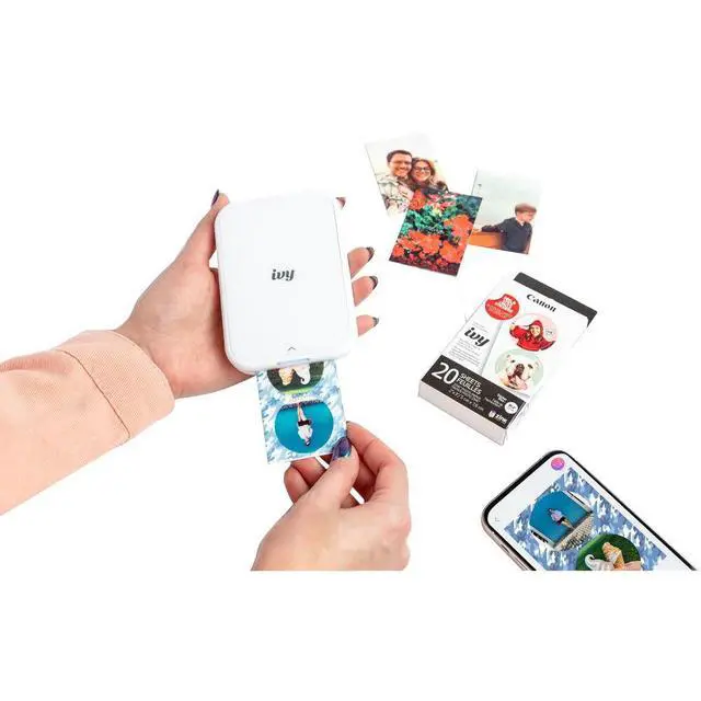 Alt view image 6 of 6 - Ivy 2 Mini Photo Printer Pure White Travel Sheets (5452C018) Bundle | For iOS & Android, ZINK 2x3 Sticky-Back Photo Prints, Compact Travel Size | Bluetooth | 20 Sheets + More