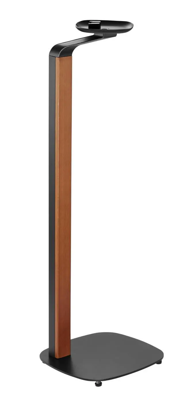 Alt view image 2 of 6 - Wood Speaker Stands for Sonos One, SL, Play:1, Pair | 30.75" floor standing for SONOS One, One SL, and Play:1 Speakers, 22 lb capacity, cable management, walnut wood & black metal