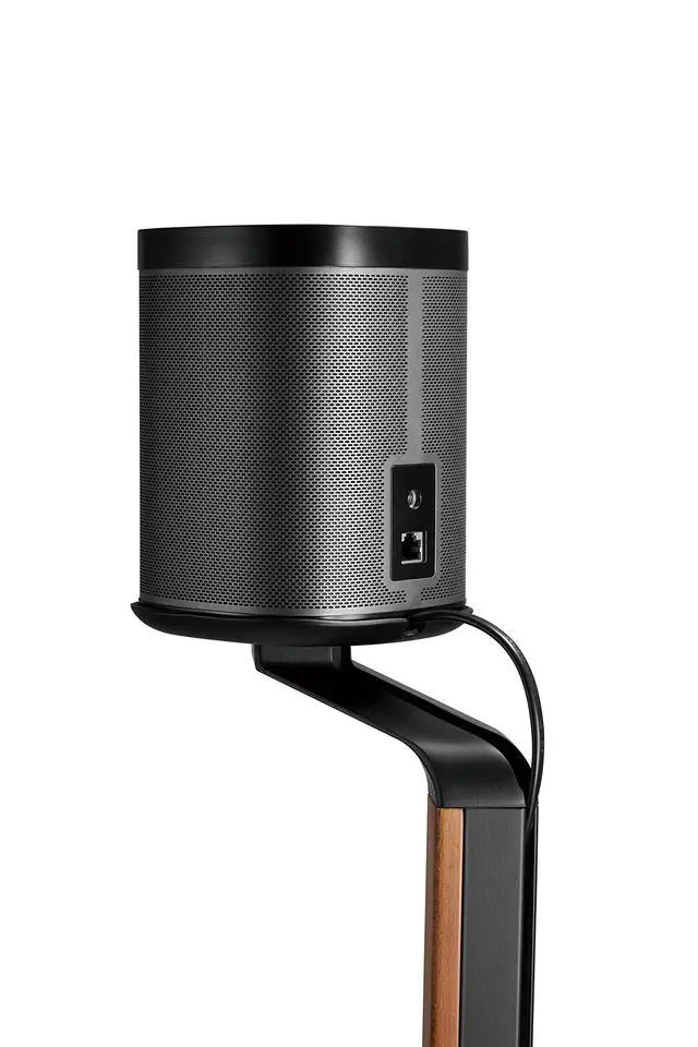 Alt view image 5 of 6 - Wood Speaker Stands for Sonos One, SL, Play:1, Pair | 30.75" floor standing for SONOS One, One SL, and Play:1 Speakers, 22 lb capacity, cable management, walnut wood & black metal