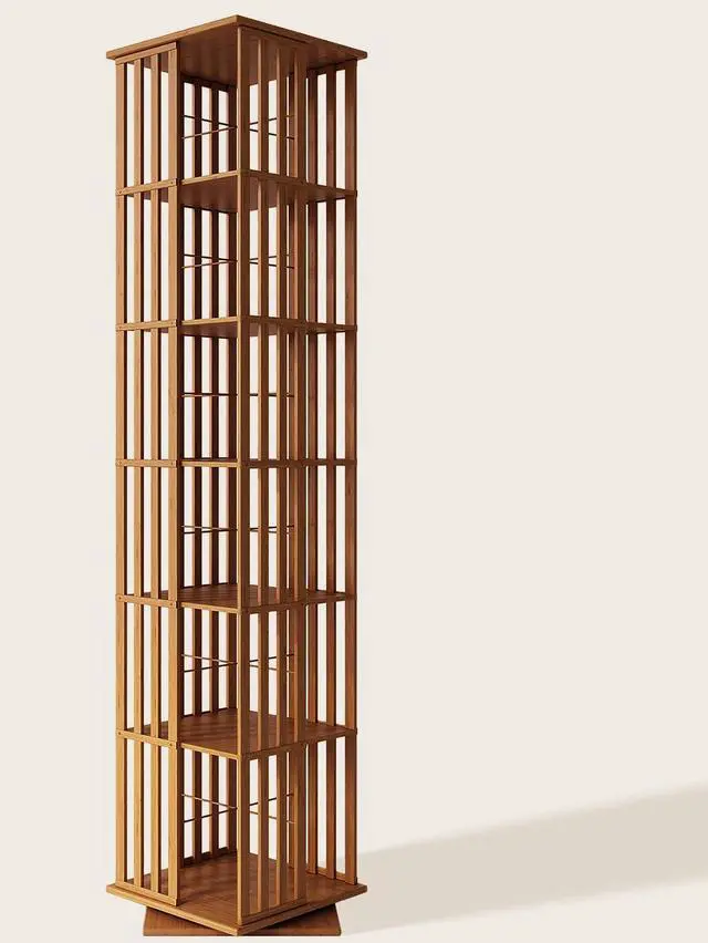 Main image of 360° Rotating Bamboo CD/DVD Shelf - 6-Tier Space-Saving Media Storage Cabinet for Movies, Organizer with Super Compact Design (Walnut, 6 Tier)