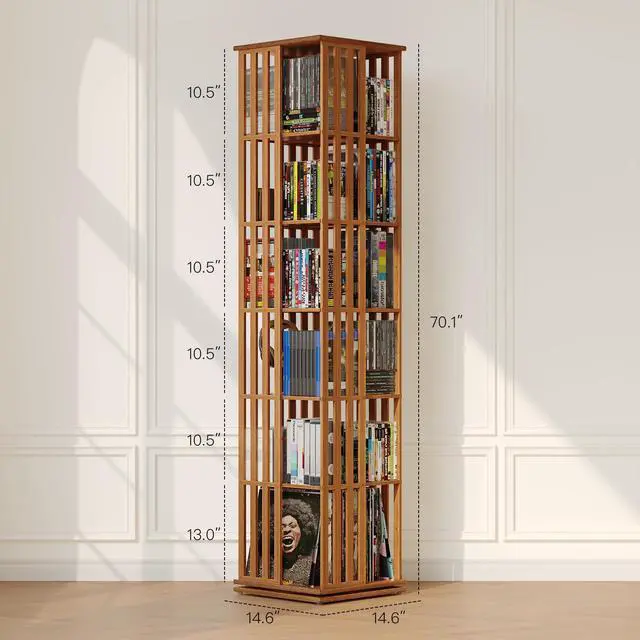 Alt view image 3 of 4 - 360° Rotating Bamboo CD/DVD Shelf - 6-Tier Space-Saving Media Storage Cabinet for Movies, Organizer with Super Compact Design (Walnut, 6 Tier)