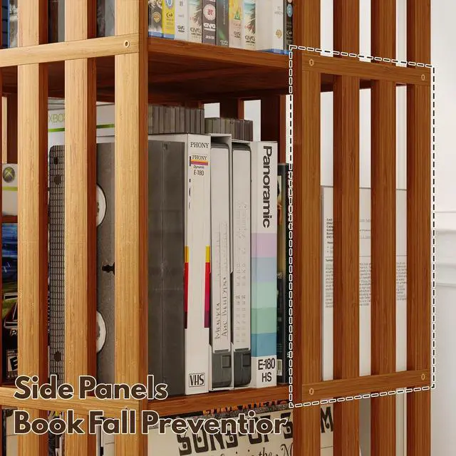 Alt view image 4 of 4 - 360° Rotating Bamboo CD/DVD Shelf - 6-Tier Space-Saving Media Storage Cabinet for Movies, Organizer with Super Compact Design (Walnut, 6 Tier)