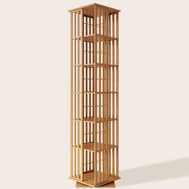Main image of 360° Rotating Bamboo CD/DVD Shelf - 6-Tier Space-Saving Media Storage Cabinet for Movies, Organizer with Super Compact Design