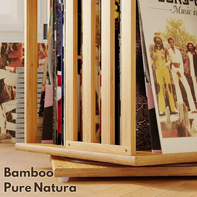Alt view image 5 of 6 - 360° Rotating Bamboo CD/DVD Shelf - 6-Tier Space-Saving Media Storage Cabinet for Movies, Organizer with Super Compact Design