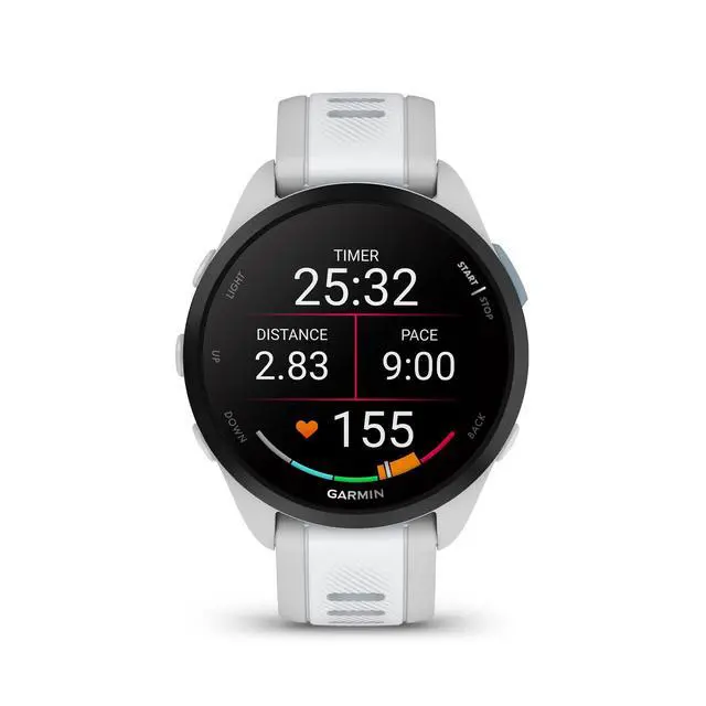 Alt view image 2 of 6 - Garmin Forerunner 165 GPS Running Smartwatch, Mist Gray/Whitestone, Advanced Health - Fitness Insights, Sleep Coach, Training Plans, Garmin Pay, Signature Series Charging Stand Bundle